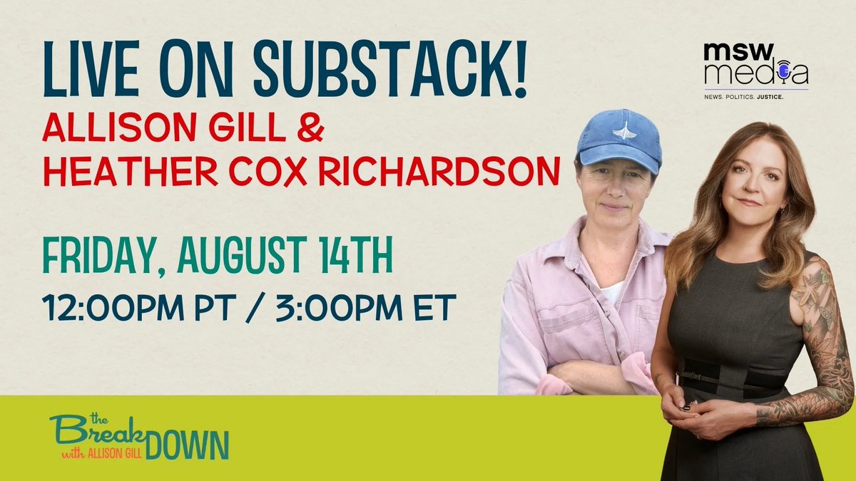MuellerSheWrote's tweet photo. NEW: Join @HC_Richardson and me today at 
12 PM PT / 3 PM ET to discuss the state of the union. Subscribe for free to be notified. Never any paywalls, because democracy should be free! https://t.co/BRhf77IVau https://t.co/8BYqfATgEU