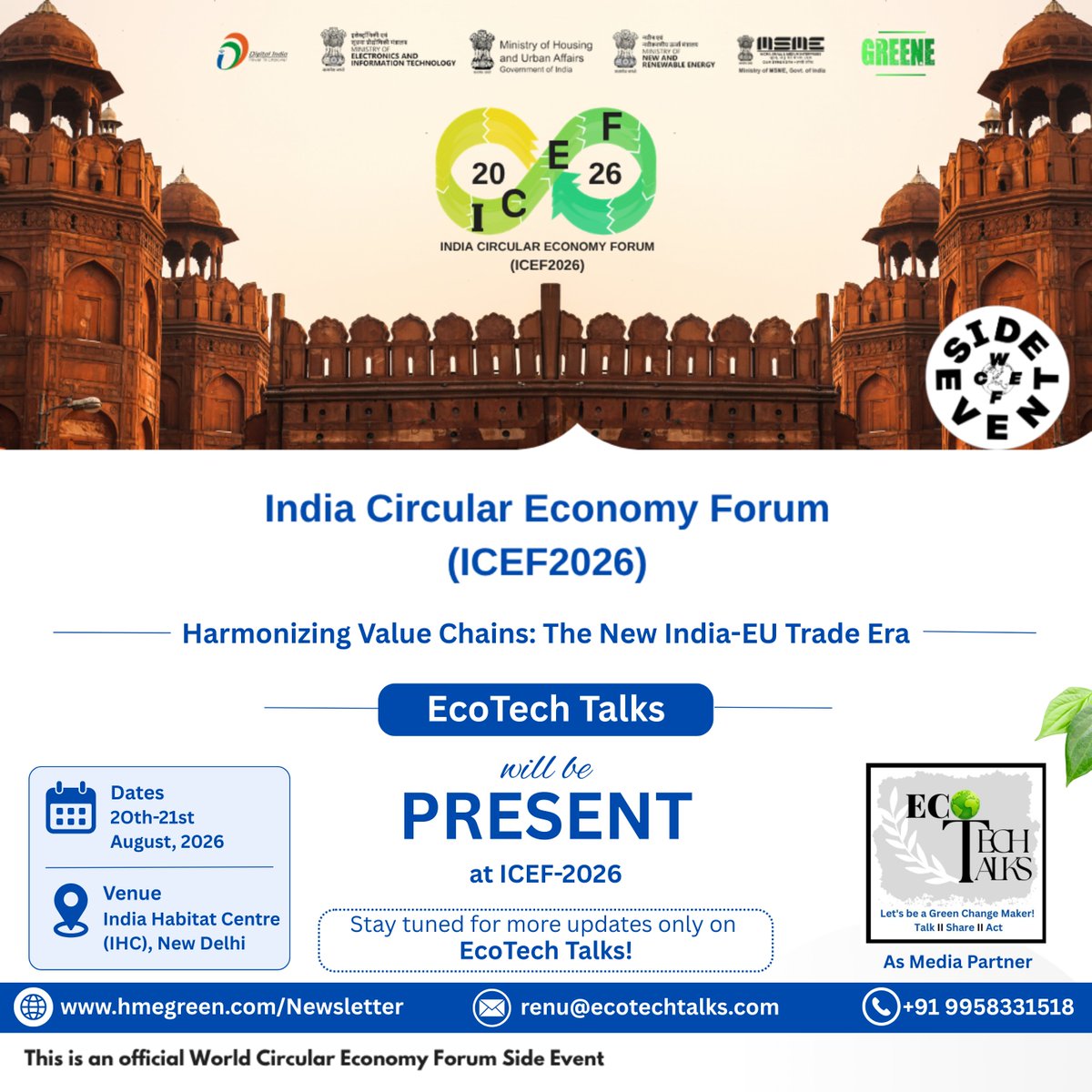 hmegreen's tweet photo. EcoTech Talks will be at India Circular Economy Forum ICEF2026 | 20–21 August | New Delhi https://t.co/1NnamxNBWL
