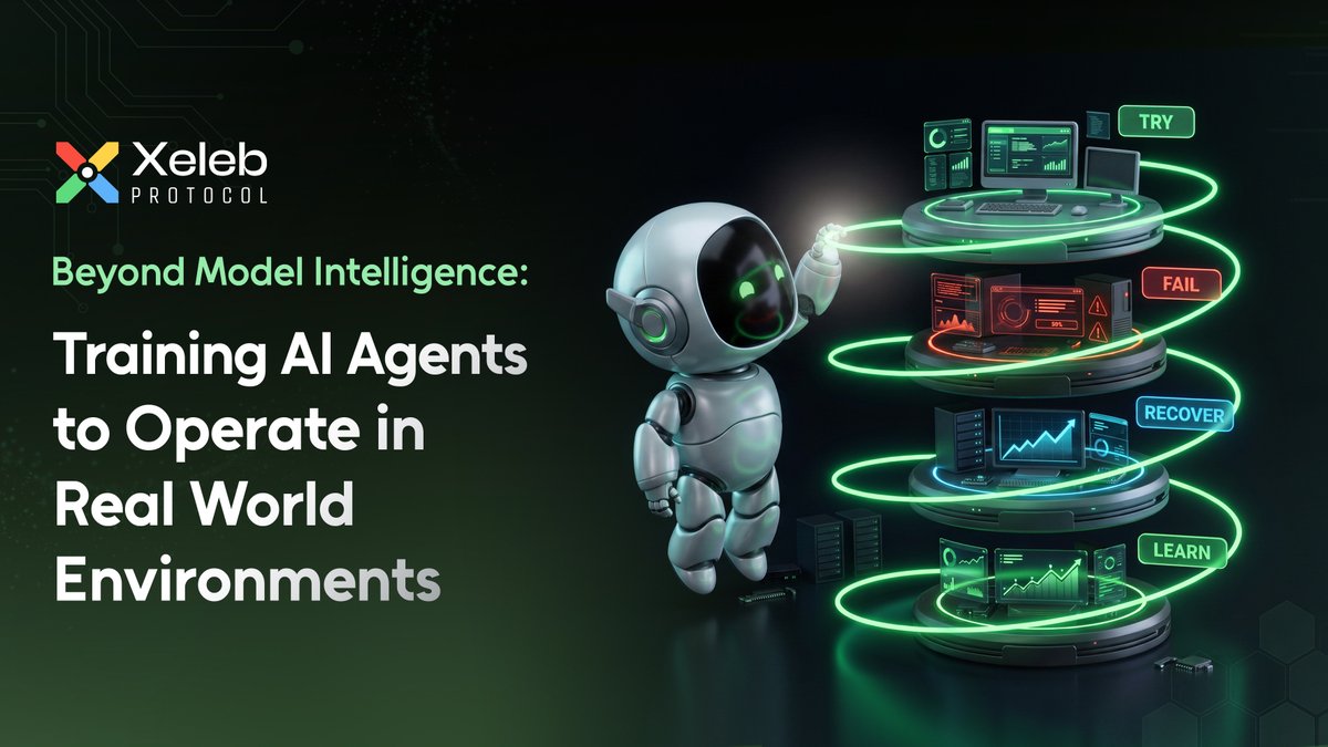 xelebofficial's tweet photo. Beyond Model Intelligence: Training AI Agents for Real World Work

AI agents operate in environments that are fundamentally different from those used to train language models.

Language models learn patterns from text.
Agents must learn how to navigate tasks, tools, decisions, and changing conditions.

Real world work involves:
Incomplete information → Multiple tools → Exceptions → Approvals → Recovery → Outcomes

These conditions are difficult to represent through text alone.

Agents therefore need environments where they can act, observe results, recover from failure, and adapt their behavior.

Browser environments, computer use, and simulated workplaces are becoming important components of this development. They provide controlled spaces where agents can learn how tasks unfold and how actions affect outcomes.

The emerging architecture looks increasingly like:
Model intelligence → Environment → Action → Feedback → Work behavior

This creates a broader view of agent capability, where reasoning is one layer and the ability to operate effectively within real workflows becomes another.