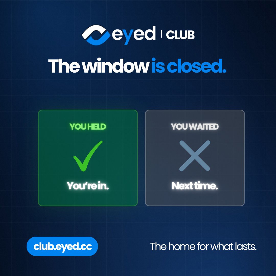 EyedTrade's tweet photo. 124 wallets qualified.
The window is closed. Balances are locked.

If you held, you're in. If you were waiting for an announcement, that was the lesson.

→ https://t.co/0VNvBQlAmh https://t.co/fsl4NXS0La