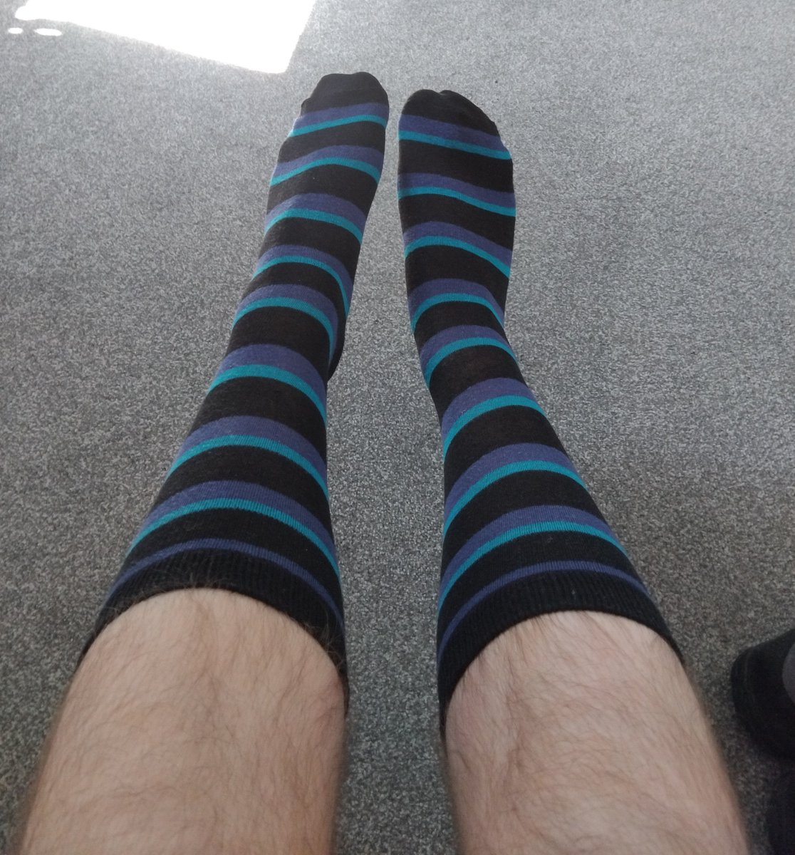 clawzersBADwolf's tweet photo. Bet these socks would go well with a pair of bright blue shorts, and one of my smallest t-shirts, preferably in light colours, IDK. What do you guys think?

#FemboyFriday #stripeysocks https://t.co/n9CDr2WERI