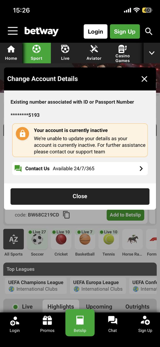 Kulanigrey_'s tweet photo. @Betway_za What’s happening, guys? I can’t do anything with my account. I can’t even reset my password because my account is showing as inactive. Please help me resolve this https://t.co/Gz0J2d9f2z