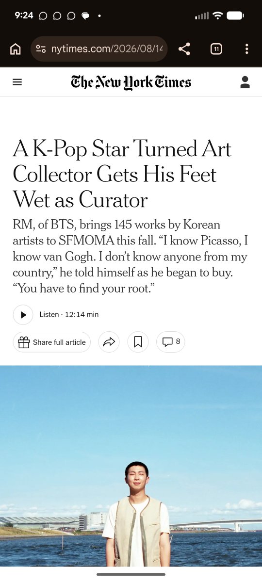 myjoonmymoon's tweet photo. Ahhhh! RM is in the New York Times today for his SFMOMA exhibit! 😍🐨 https://t.co/Q9X2Z5ryYs