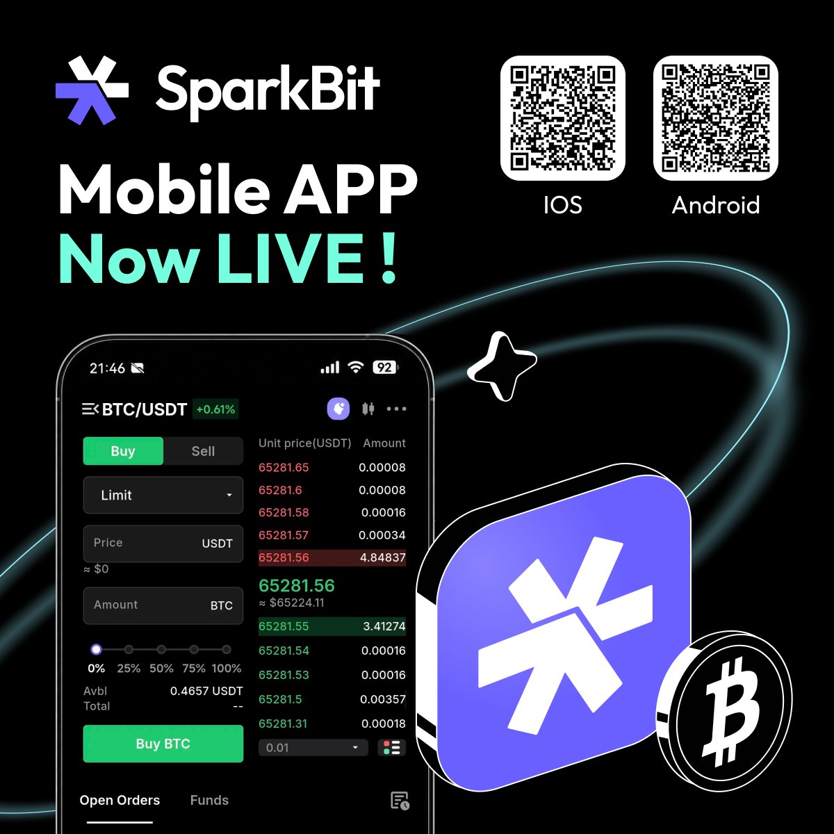 sparkbitglobal's tweet photo. The spark is going mobile.

🟣 SparkBit is now on iOS and Android.
🟣 same spark. smaller screen. https://t.co/Iet9Sk7bg4