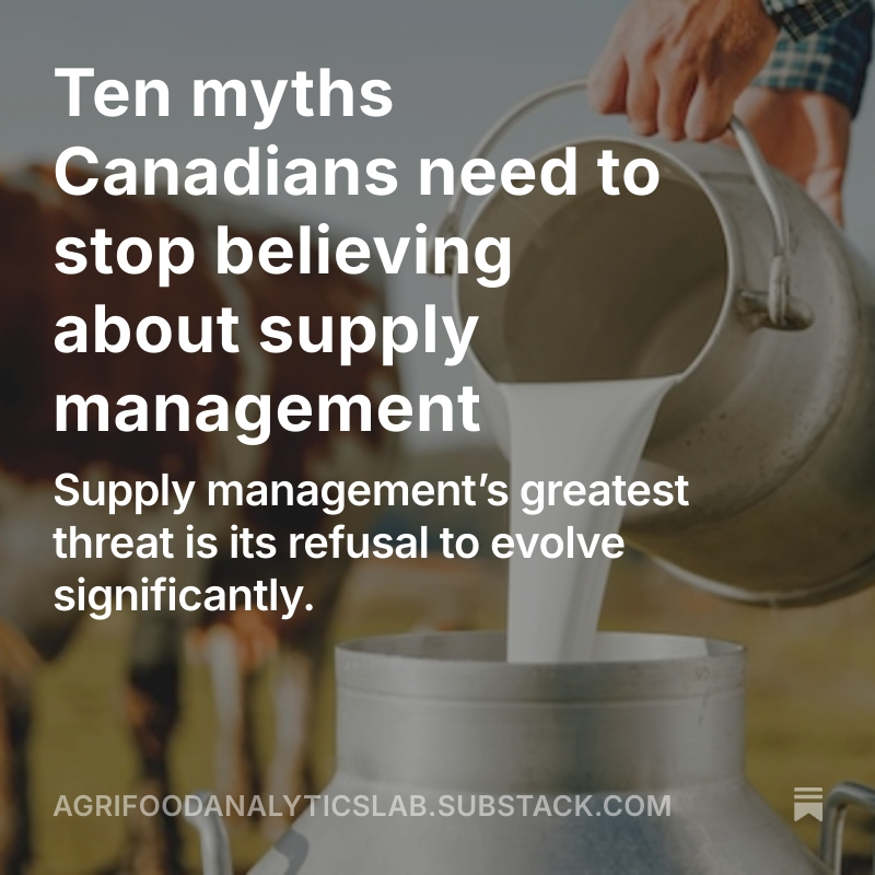 FoodProfessor's tweet photo. "The greatest threat to supply management is not Donald Trump or American dairy farmers. It is the refusal of Canada’s dairy establishment to acknowledge that the system must evolve."

Link to full article in comments. https://t.co/BH6a63Fu2a
