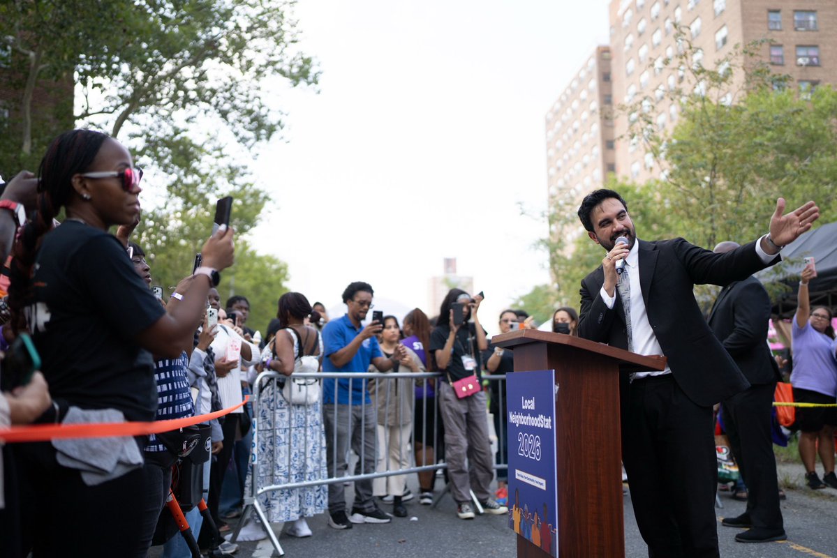 NYCMayor's tweet photo. Brownsville residents know what their neighborhoods need to be safer and stronger. During our campaign, I spoke to young men in Brownsville who talked about the challenges of growing up in a neighborhood where ambition exceeds opportunity — and how deeply they wanted to make the place they call home safer.

Thanks to NeighborhoodSTAT (NSTAT), Brownsville residents have the power and resources to do just that. Led by our Office of Community Safety, NSTAT brings New Yorkers and their government together to develop and fund community-led solutions to the problems they face daily.

It was a joy to come back to Brownsville yesterday and learn about the solutions New Yorkers are championing — solutions that will soon become reality.