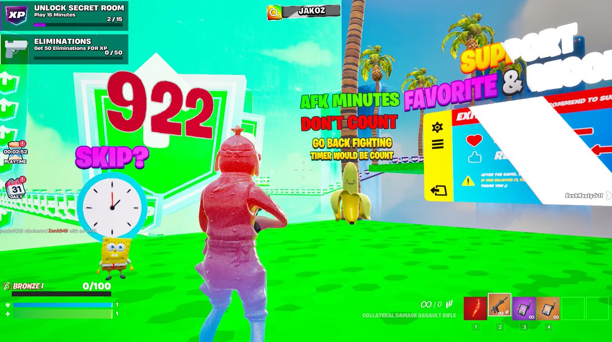 MoralzzX's tweet photo. Introducing the newest scam:
Hiding fake rewards behind an In-Island Transaction.

This creator decided to post MANY videos of how to unlock every Fortnite Sprite in their map, only for it not only being clickbait, but they also put one of the steps to achieve this fake reward behind an Island Transaction.

Tricking players into thinking they can unlock sprites while spending V-Bucks in the process to skip timer and unlock one of the steps.

When loading into the map you could also hear people in VC watching the video seeing if its real. 
@FNCreate