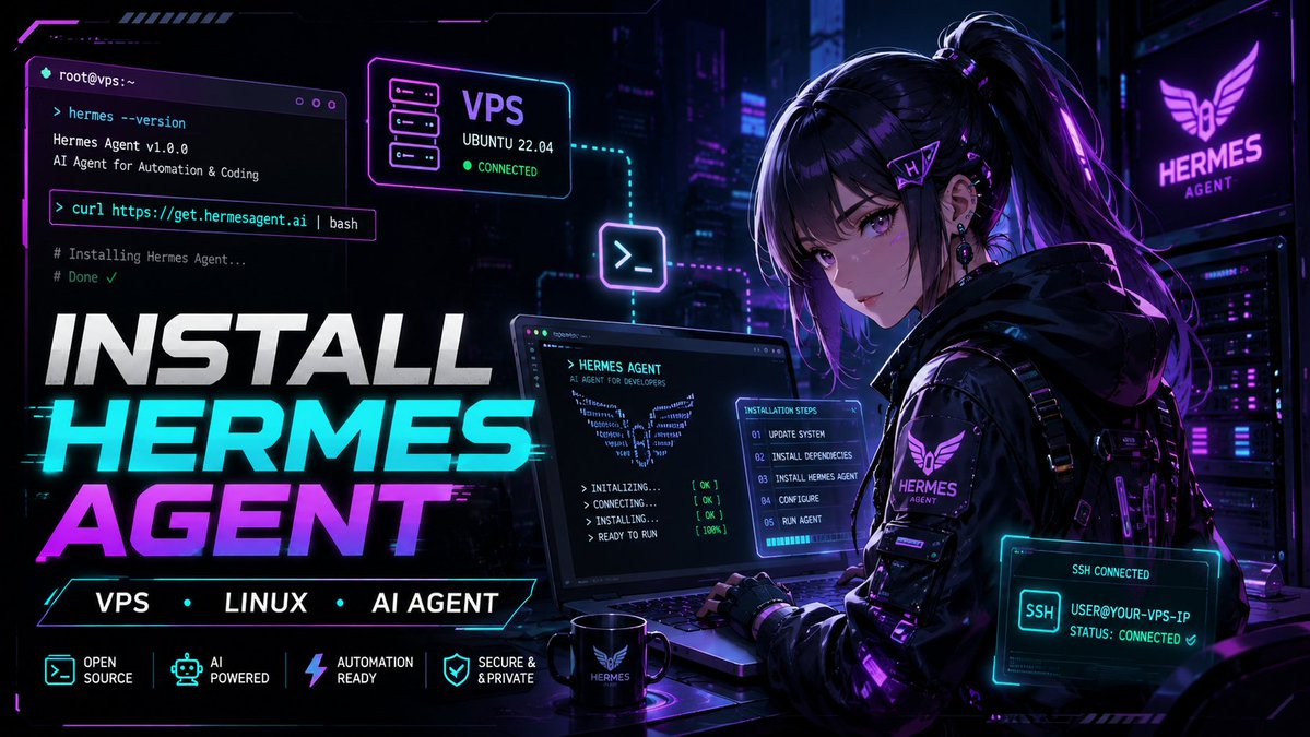 Plengor111's tweet photo. Gua baru aja pasang AI Agent di VPS gue.

Bukan cuma chatbot.

Dia bisa coding, jalanin command, bikin automation, dan kerja langsung dari server.

Namanya Hermes Agent 🗿🔥

Gue kasih cara install + setup-nya di bawah 👇 https://t.co/qn7iQdiUeR