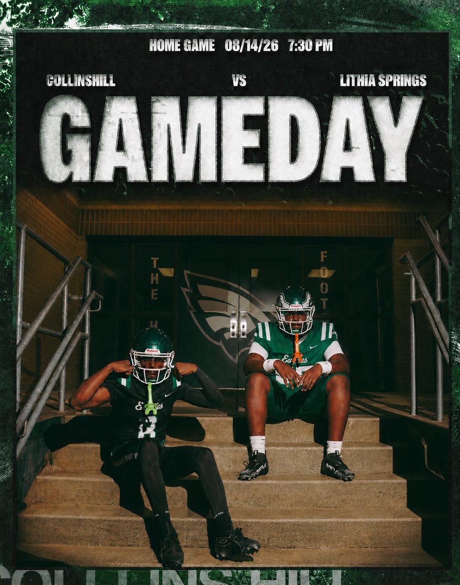 CollinsHillFB's tweet photo. It’s finally Friday at the Hill! Come out and support your Eagles as we take on Lithia Springs. Kick off is at 7:30pm!

See you all there! 

Tix on GoFan ⬇️

https://t.co/kQ491QnqY4

#FORTHEHILL 🦅 https://t.co/TUpBCF6cNR