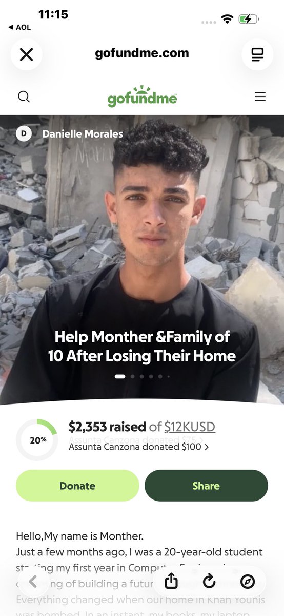 MLBinWA's tweet photo. I was asked by this young man to help him as he doesn’t know English so much.

Many people have donated to help his larger family.

“Hello, My name is Monther. 

Just a few months ago, I was a 20-year-old student starting my first year in Computer Engineering, dreaming of building a future through technology. Everything changed when our home in Khan Younis was bombed. In an instant, my books, my laptop, and our safe haven were replaced by rubble and dust.

 We didn't just lose a building; we lost our stability. Now, my family of 10—including my elderly parents and younger siblings—is forced to live in a fragile tent that barely protects us from the cold. As a student, I was supposed to be solving equations; now, I spend every hour of my day fighting to find a piece of bread or a drop of clean water for my loved ones. 

The weight of responsibility on my shoulders is heavy, but my determination to keep my family safe is stronger.

 Your support will provide:

• Food & Clean Water: Daily meals for my 10 family members.

• Medical Aid: Essential medicine for my elderly parents.

• Winter Shelter: Securing a safer, warmer place to stay.

• Education: A chance for me to one day return to my engineering studies. Please, don't let our story end here. 

Every donation, no matter how small, is a lifeline for us. If you cannot donate, please share our link. Thank you for your humanity and for standing with us."