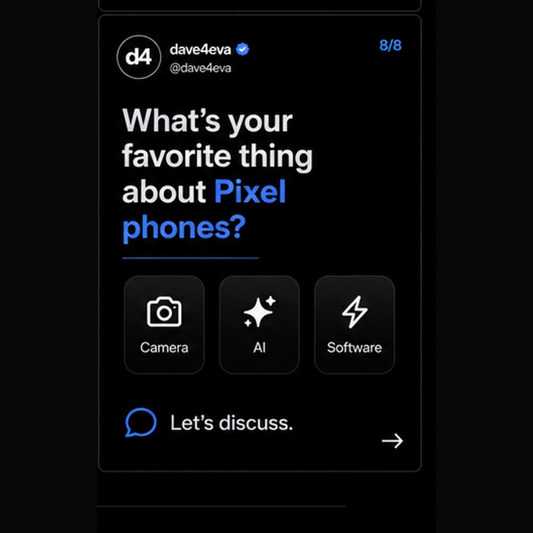 dave_4_eva's tweet photo. What is your favourite thing about Pixel phones? Camera? AI? Software? Or something else entirely? Swipe through all 8 slides and drop your answer in the comments. Let's talk about it. #GooglePixel #Pixel11 #Dave4eva #NigeriaTech #AndroidLife https://t.co/yW8lkNdID2