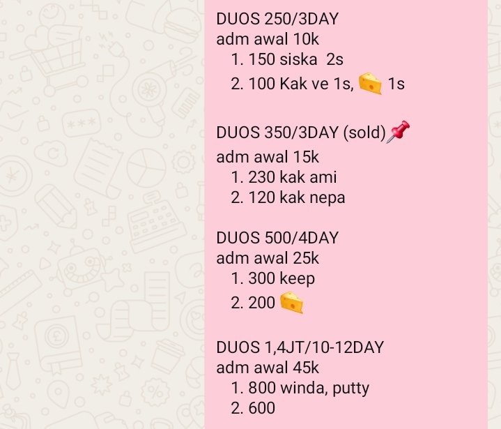 ars_zylla's tweet photo. Avail duos sisa no 2, get 250, 500 dan 1,4jt aja yaa, yang mau boleh join link di bio /wawa langsung owner.
💎 : 083164402301
(38) #zonauang #arisanduos https://t.co/rWAgfCR3hZ