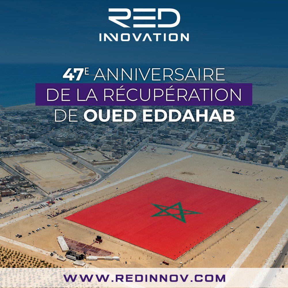 redinnovcom's tweet photo. 🇲🇦 RED Innovation célèbre le 47ᵉ anniversaire de la récupération de Oued Eddahab, une date historique qui incarne l’unité nationale, la souveraineté du Royaume et l’attachement à son intégrité territoriale.

#REDINNOVATION #OUEDEDDAHAB #14AOUT #MAROC https://t.co/ogBWT8S76L