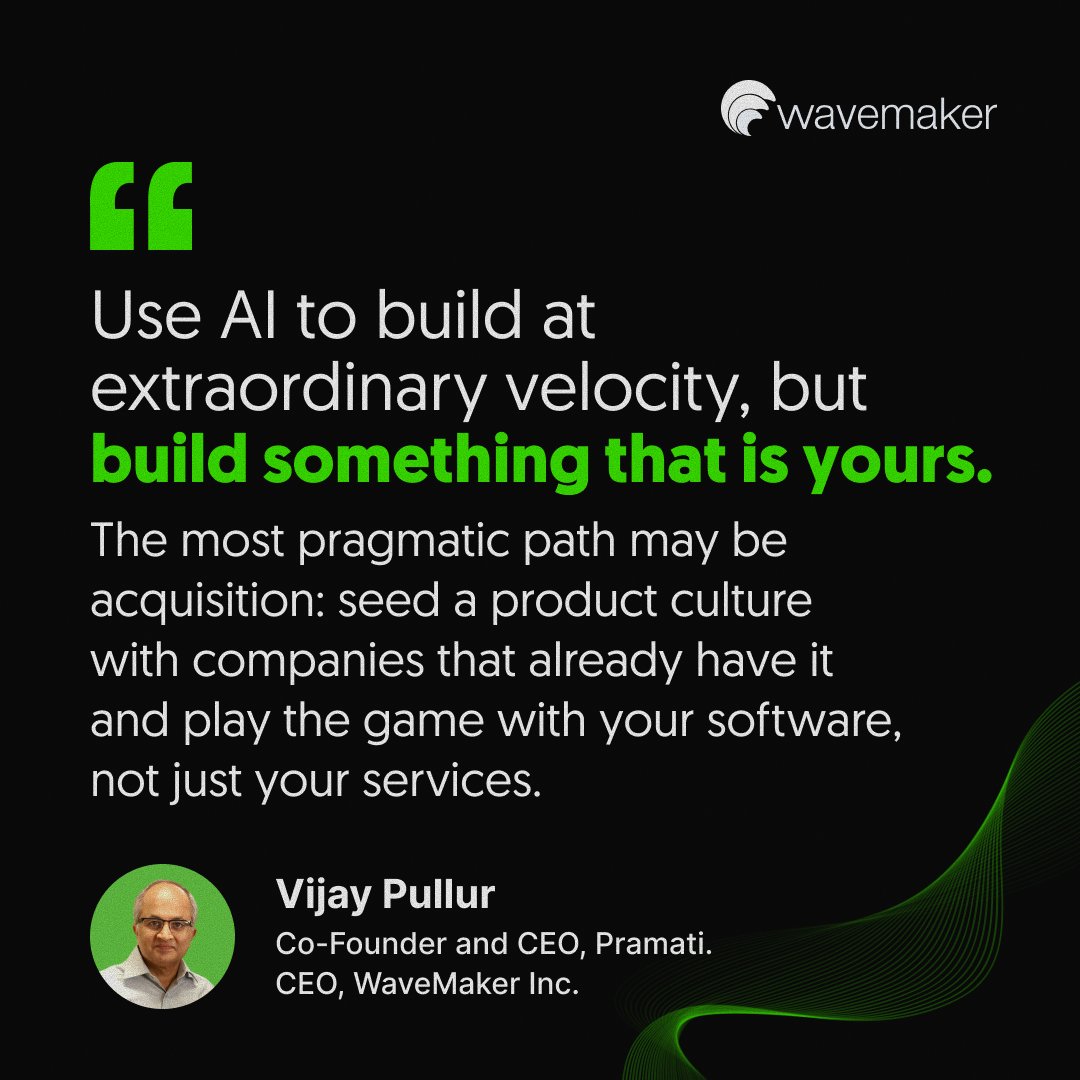WaveMaker's tweet photo. "Make products that clients cannot simply replace with a prompt." - Vijay Pullur, CEO, WaveMaker. 
A case for innovation at its best; read our blog: https://t.co/EAYGF6qLhr
#AI #Software #AgenticAI #Appdevelopment https://t.co/VwUNEHD2es