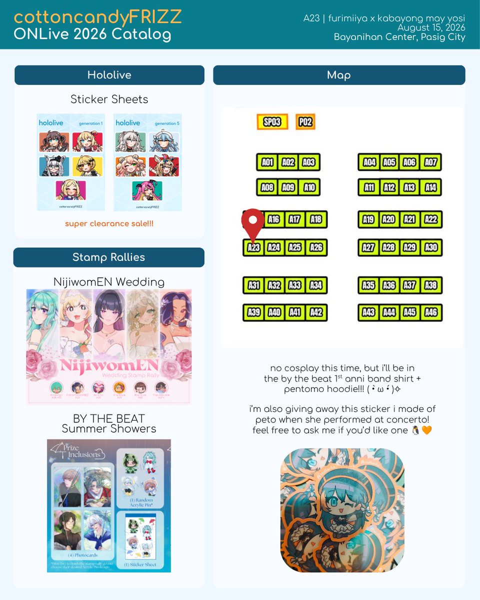 stellarite_'s tweet photo. #ONLivePH2026 catalog!
a little smaller this time but i made a bunch of new things! mostly 2434 this time yippee!
see you there!!
π table A23
π bayanihan center, pasig city
π
aug 15 2026 (whoa.. kgpr day...)
#ONLivePH https://t.co/0Vk2jERKq1