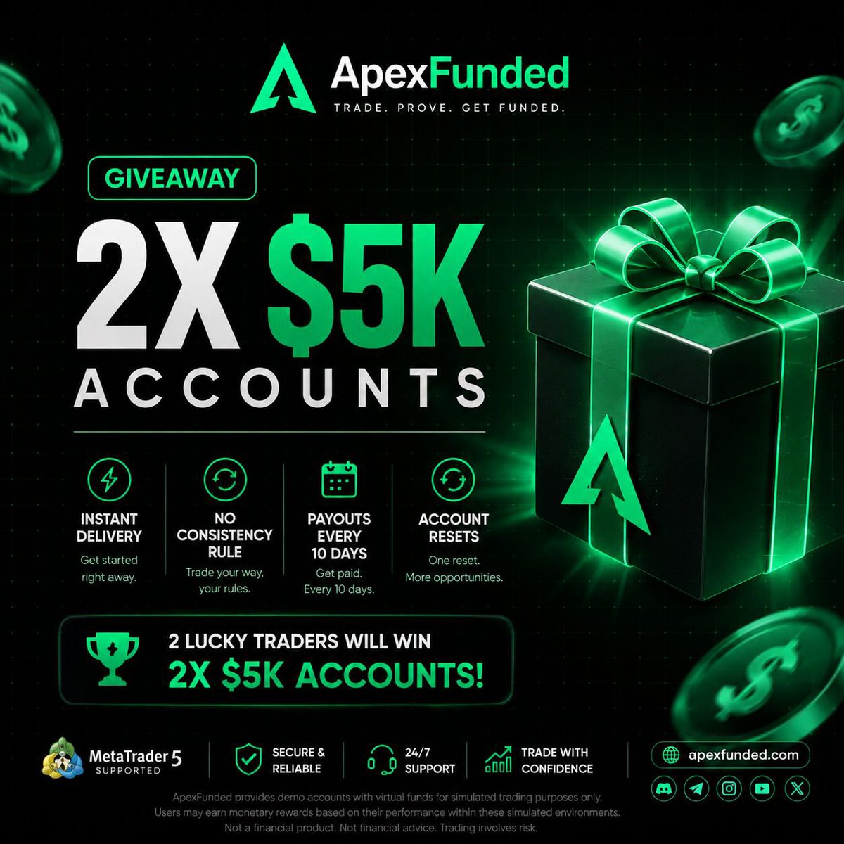 awatrading4's tweet photo. ✨️ GIVEAWAY ALERT ✨️ 
       2 × 5k Accounts 

✅ Must Follow:
🟢 @awatrading4 
🟢 @APEXFUNDED5qe 

  ⭐ Bonus follows for extra entries:
@fxpriest
@Marwan_fx01
@khaleepsonfx
@0thayyab0
@Zaksfx12
@RIO_HUB_ 

✅ Like, retweet and tag 3 friends

To be announcing winners soon 🔁 https://t.co/tRq9NZMeJY