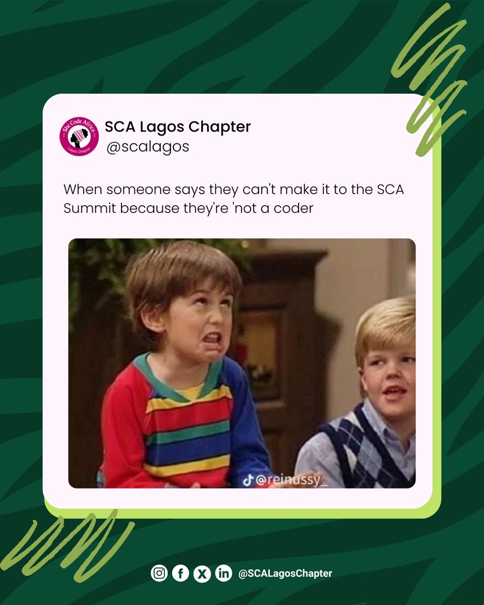SCALagosChapter's tweet photo. Still thinking the SCA Summit is “just for coders”? 😭

Think again.

Builders. Designers. Founders. Marketers. Everyone in tech. YOU are invited.

See you at the Summit! 🚀

#SCASummit2026 #SheCodeAfrica #TechCommunity
#SCAat10 https://t.co/TwPUdQK1Bn