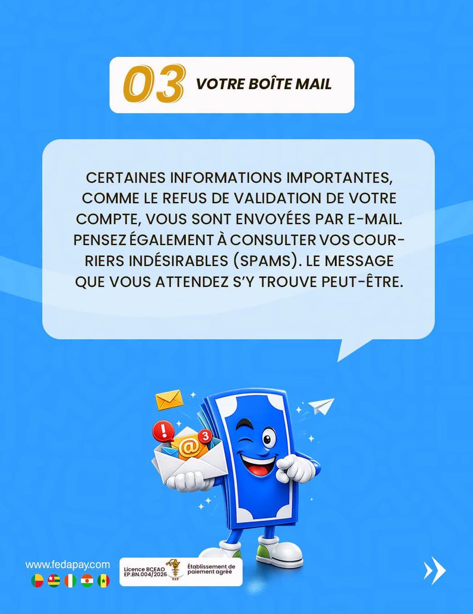 fedapay's tweet photo. Avant d’écrire au support, faites ces 3 petites vérifications 👇

Et si vous avez toujours besoin d’aide, notre équipe est disponible du lundi au vendredi, de 8h à 18h GMT.

📲 WhatsApp : +229 01 99 45 11 11
📩 support@fedapay.com

#FedaPay #SupportFedaPay #PaiementEnLigne https://t.co/U6cGTf1M3T