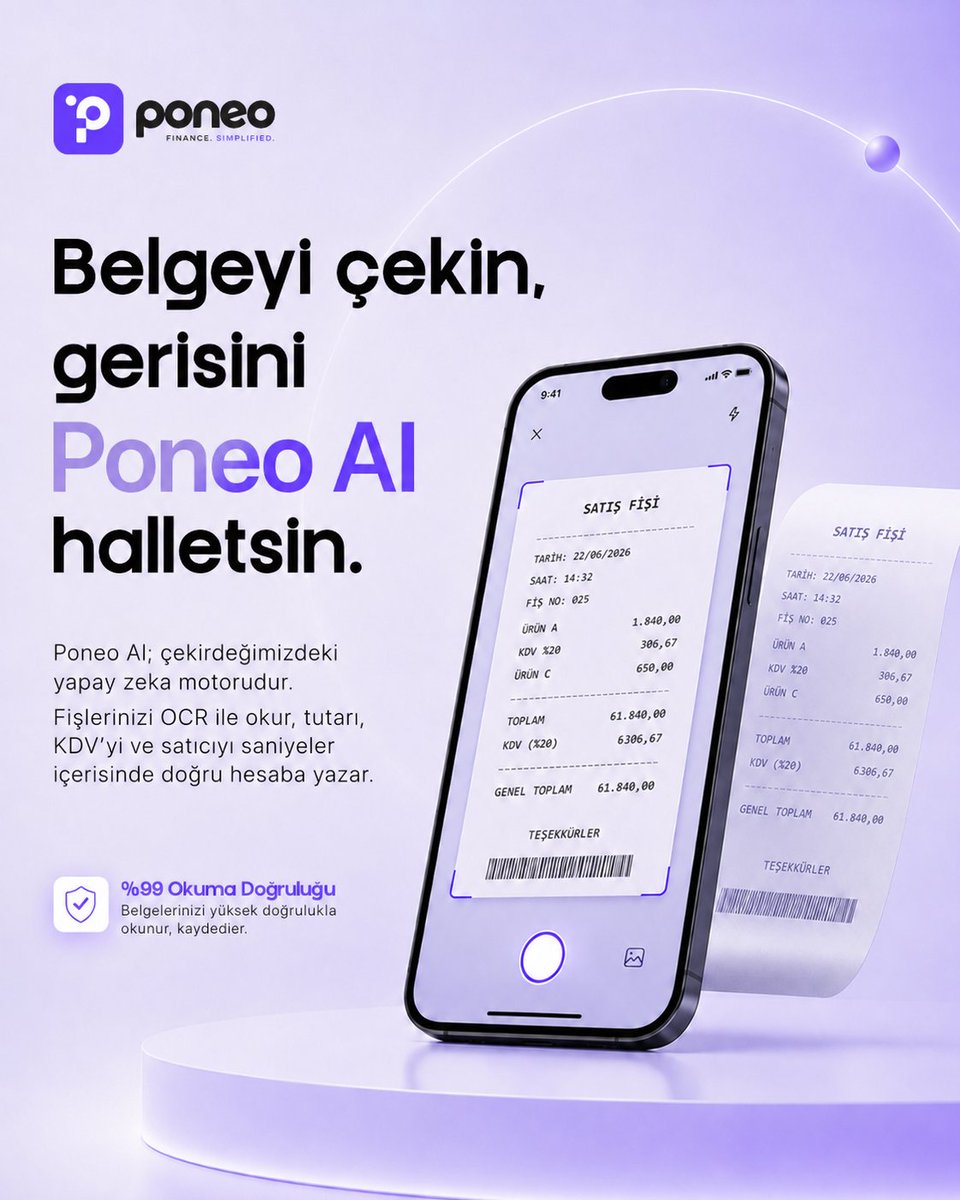 poneoco's tweet photo. Belgeyi çekin, gerisini Poneo AI halletsin.

Poneo AI, OCR teknolojisiyle belgelerinizi okur; tutarı, KDV’yi ve satıcıyı saniyeler içinde algılar ve doğru hesaba işler.

Poneo AI ile muhasebe artık çok daha kolay.

Poneo 💜
Finance. Simplified.

#Poneo
#PoneoAI
#YapayZeka
#OCR https://t.co/NFxpEfwNjV