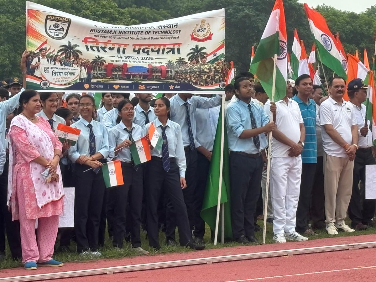 RJIT_BSF's tweet photo. 🇮🇳 तिरंगा यात्रा | 𝐁𝐒𝐅 𝐀𝐜𝐚𝐝𝐞𝐦𝐲 𝐆𝐰𝐚𝐥𝐢𝐨𝐫

A vibrant Tiranga Yatra was organized at BSF Academy Gwalior, with enthusiastic participation of the students and faculty members of Rustamji Institute of Technology (RJIT). The RJIT fraternity moved together from the institute to Lal Bahadur Shastri Stadium, carrying the spirit of patriotism and national pride. 🇮🇳
The participation was coordinated with the active involvement of Dr. U. S. Sharma, Dean Student Welfare; Mr. Ranvir Singh, Sports Officer; Prof. Gaurav Bharadwaj, NCC Coordinator; and Dr. Akhilesh Tiwari, Administrative Officer, RJIT.

𝐃𝐫. 𝐏𝐫𝐚𝐬𝐡𝐚𝐧𝐭 𝐊𝐮𝐦𝐚𝐫 𝐉𝐚𝐢𝐧, 𝐏𝐫𝐢𝐧𝐜𝐢𝐩𝐚𝐥, 𝐑𝐉𝐈𝐓, appreciated the enthusiastic participation and emphasized that such initiatives instill patriotism, unity, discipline and a strong sense of national responsibility among students.

𝐌𝐫. 𝐑𝐚𝐠𝐡𝐯𝐞𝐧𝐝𝐫𝐚 𝐒𝐢𝐧𝐠𝐡, 𝐎𝐒𝐃–𝐑𝐉𝐈𝐓, appreciated the active participation of the RJIT fraternity and highlighted that the Tiranga Yatra beautifully reflects the spirit of unity, pride in the nation and commitment towards India.
🇮🇳 Proud to walk for the Nation. Proud to carry the Tiranga. Jai Hind!

@BsfAcademyIndia
@shamsher_ips
@amerisharya
@savvy9manish
@pkjain2006
@RegistrarRJIT