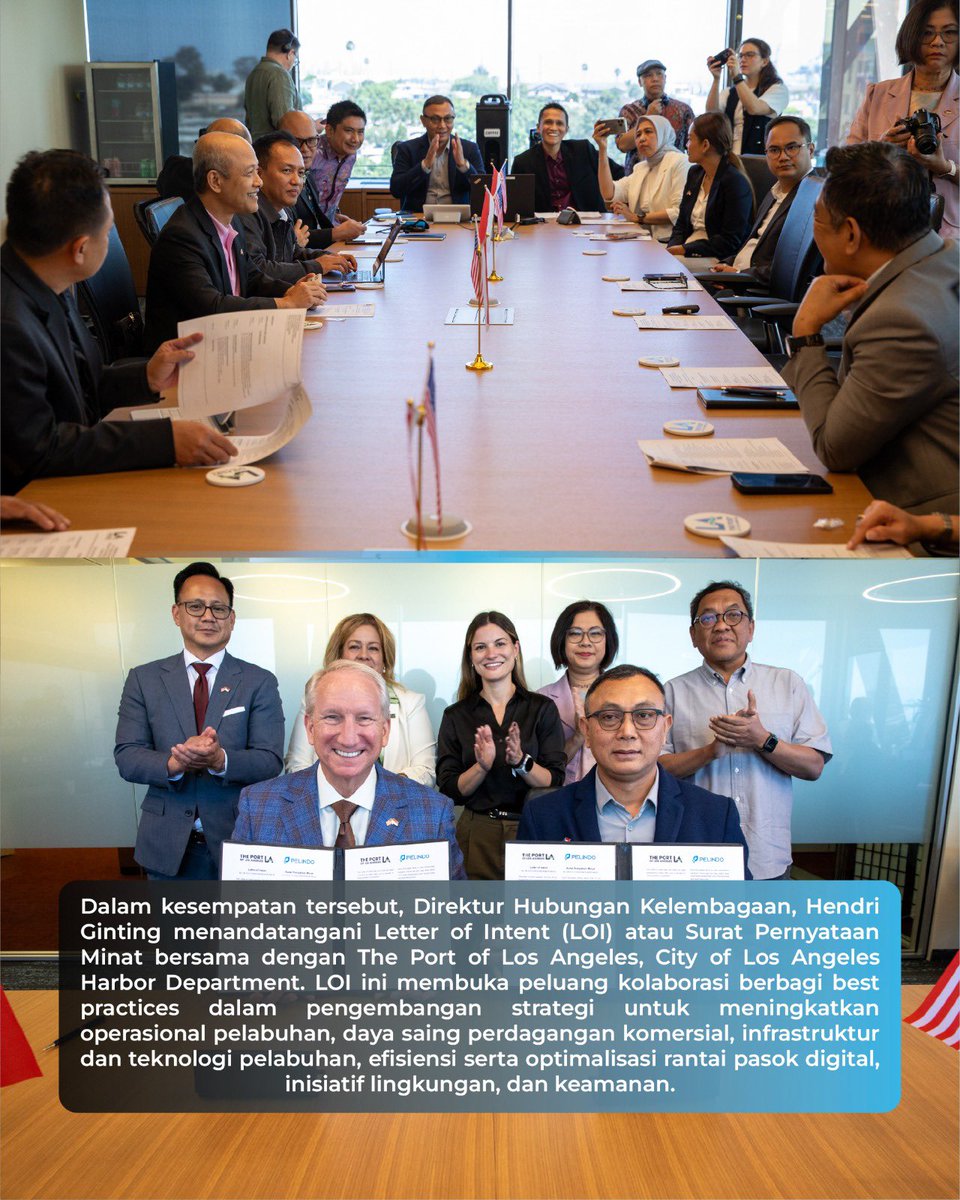 indonesiaport's tweet photo. Pelindo dan Port of Los Angeles membuka peluang kolaborasi untuk menghadirkan pelabuhan yang semakin modern, aman, efisien, dan berkelanjutan.

#Pelindo 
#SmartPort 
#Digitalisasi 
#IndonesiaMaritimeGateway https://t.co/2t0ekz44UT