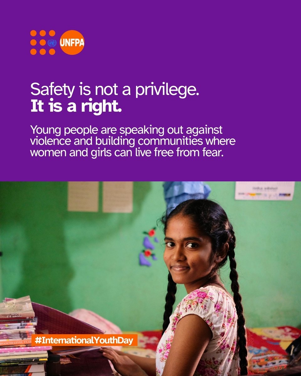 UNFPAAsiaPac's tweet photo. Safety is not a privilege. It is a right. Young people are speaking out and helping build communities free from violence. #EndGBV #InternationalYouthDay

https://t.co/Y39axJcTVN https://t.co/uJgRpijwIX