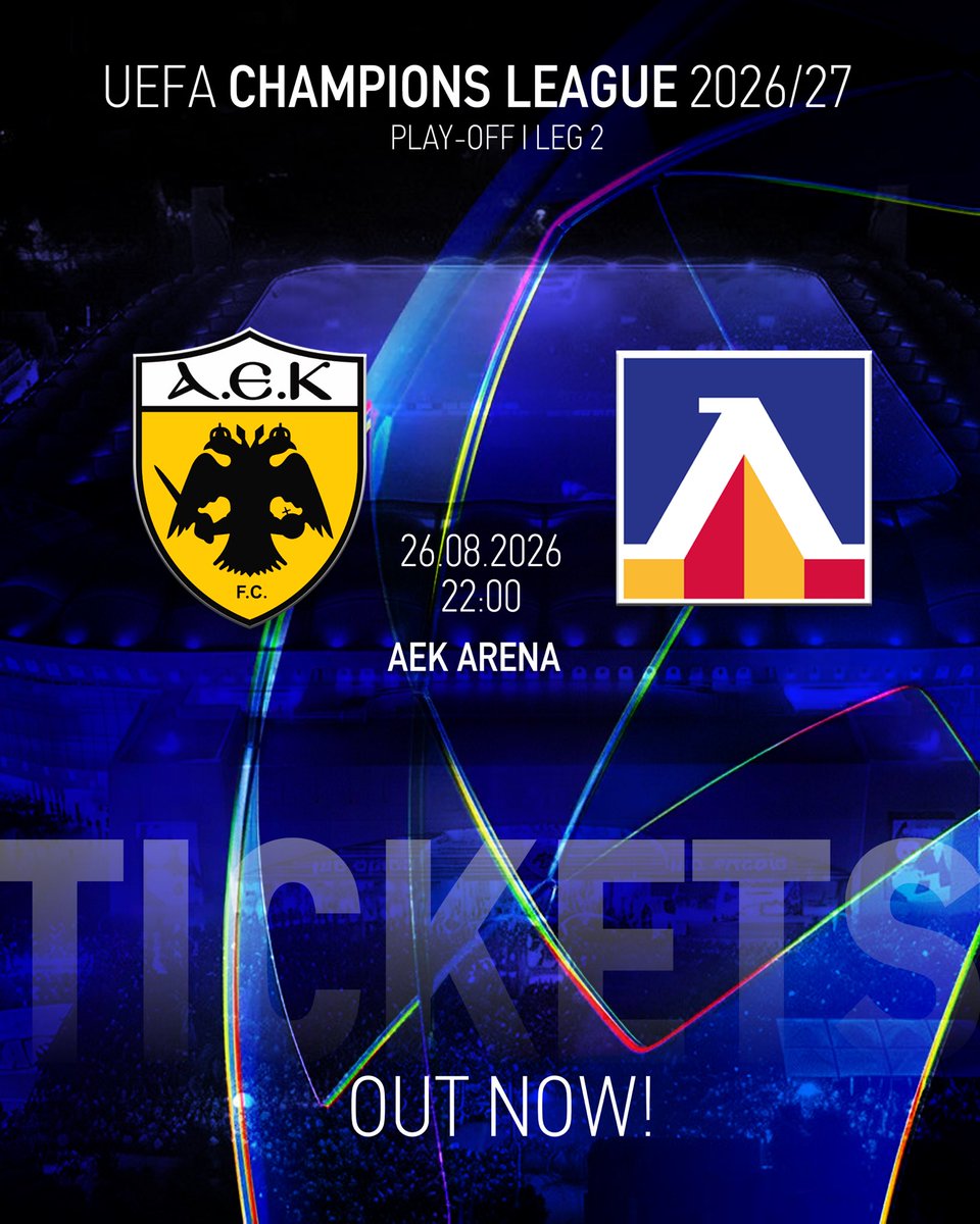 AEK_FC_OFFICIAL's tweet photo. 📲Άρχισε η διάθεση των εισιτηρίων για τον αγώνα με τη Λέφσκι Σόφιας στη Νέα Φιλαδέλφεια, με προτεραιότητα στους κατόχους εισιτηρίων διαρκείας.

🔗https://t.co/CgQaE8dDY8 https://t.co/uAFS9aJMba