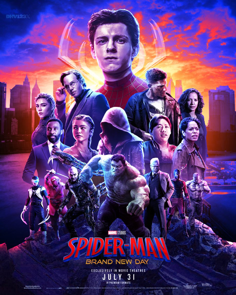 DHV123x's tweet photo. SPIDER-MAN BRAND NEW DAY POSTER 👑

Featuring all the main cast members from the movie! 🔮

What did you think of the movie?

#SpiderManBrandNewDay #Marvel https://t.co/wY2TgHDakp