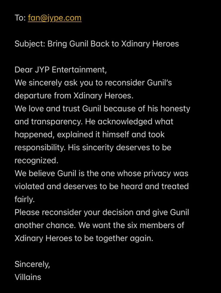 Mary77136's tweet photo. ⚠️TO ALL VILLAINS⚠️
PLEASE SPREAD THIS MESSAGE EVERYWHERE YOU CAN, SEND IT TO fan@jype.com AND SPAM IT ON XDIZ POSTS IF POSSIBLE, REPOST THIS TO SPREAD AND DON'T FORGET TO SIGN THE PETITION : https://t.co/upXxK3rnA5
#XDINARYHEROESIS6 #LETGUNILSTAY #GUNILSTAYS https://t.co/NNxBgtEvw8
