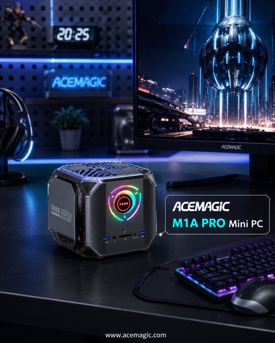 Acemagic_MiniPC's tweet photo. A little box with a very different attitude. 🧬⚡🎮

Intel® Core™ i9-13900HK. Dedicated graphics. Gaming-ready DNA.

The M1A PRO turns a compact desktop into the centerpiece of a seriously charged setup. 🖥️🌈🔥
Plug in. Light up. Get into the game.

Explore M1A PRO：https://t.co/NeP0Req9Jl

#ACEMAGIC #M1APRO #MiniPC #GamingPC #PCGaming #GamingSetup #RGBSetup #Tech