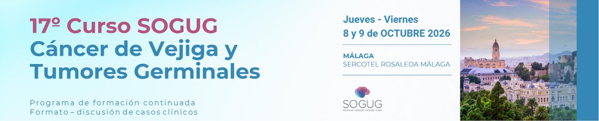 sogug1's tweet photo. ¿Cómo convertir la evidencia científica en decisiones para la práctica clínica?

Llega el 17º Curso SOGUG: Cáncer de Vejiga y Tumores Germinales.

📅 ¿Cuándo? 8–9 octubre
📍 ¿Dónde? Málaga

Reserva la fecha. Más información en https://t.co/MATvmaBOIA

#SOGUG2026 #Oncología https://t.co/gLK5zeAvts
