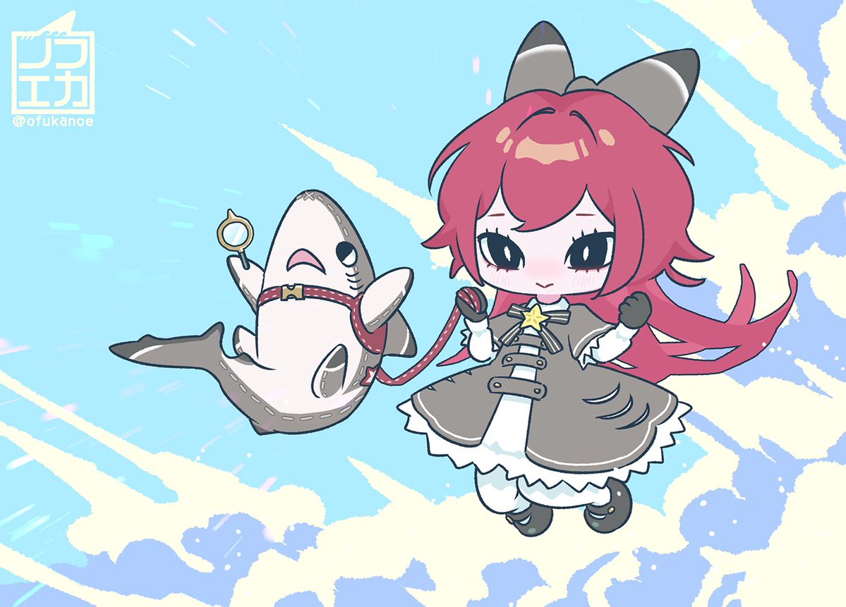 ofukanoe's tweet photo. シャーロック🦈とワトソン🎀
サメのぬいぐるみ(探偵)と助手設定です！
#OC #一次創作祭り夏の陣2026 https://t.co/R0cEz6zsEY