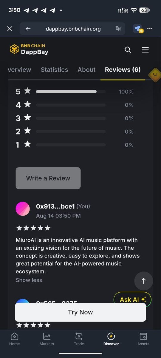 lezy_io's tweet photo. @miurolabs Just completed my MiuroAI review and created my own trackπ΅π
β DappBay review completed
πΆ Created my own music with MiuroAI
πΈ Screenshots attached
Excited to be part of the MiuroAI community! π₯π
Music NFT #9138
#MIURO #MiuroAI #BNBChain #AIMusic #Giveaway #USDT @MiuroAI https://t.co/qOlrRI6hPQ