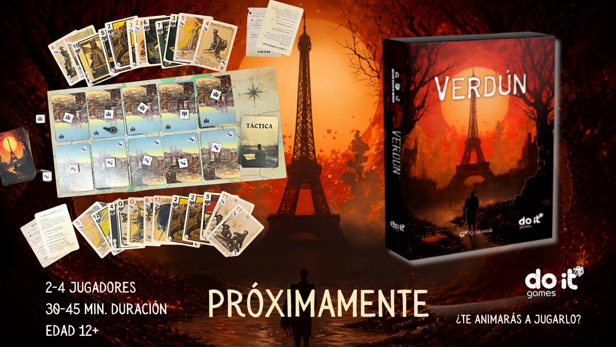 doitgames1's tweet photo. ⚔️ VERDÚN, un wargame donde GANAR te cuesta la vida de tus soldados.

Un juego de cartas de 2 o 4 jugadores, con fortificaciones secretas y un sistema de bajas que te obliga a decidir si conquistar vale su coste.

Vol. I de la nueva Serie Histórica de @doitgames.
👉Próximamente, suscríbete a nuestra Newletter para recibir información de su lanzamiento.

https://t.co/9DhHclKy1N

#wargames #verdun