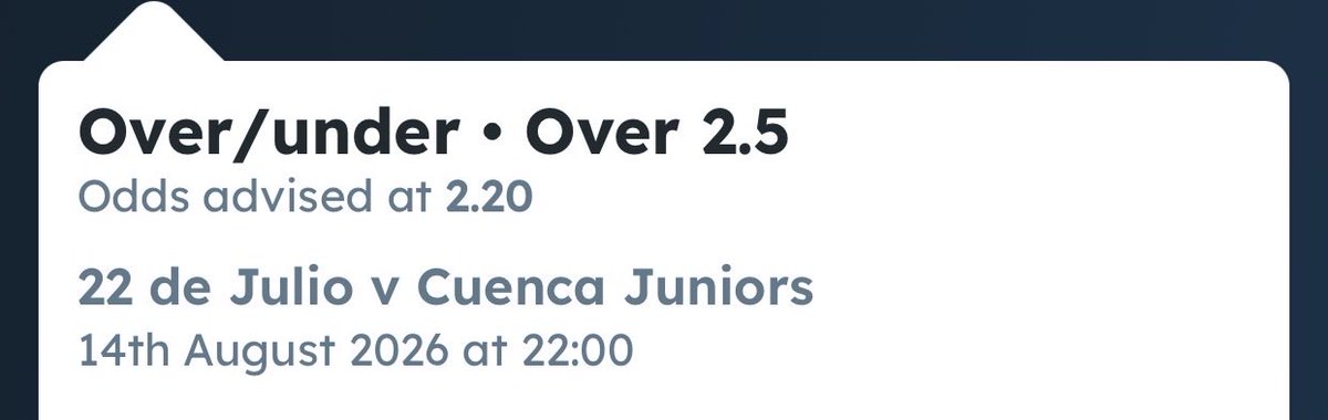 ThePDirector1's tweet photo. #BettingTips 
22 De Julio vs Cuenca Juniors
Over 2.5
Odds: 2.20 https://t.co/PRcJABt7Kk
