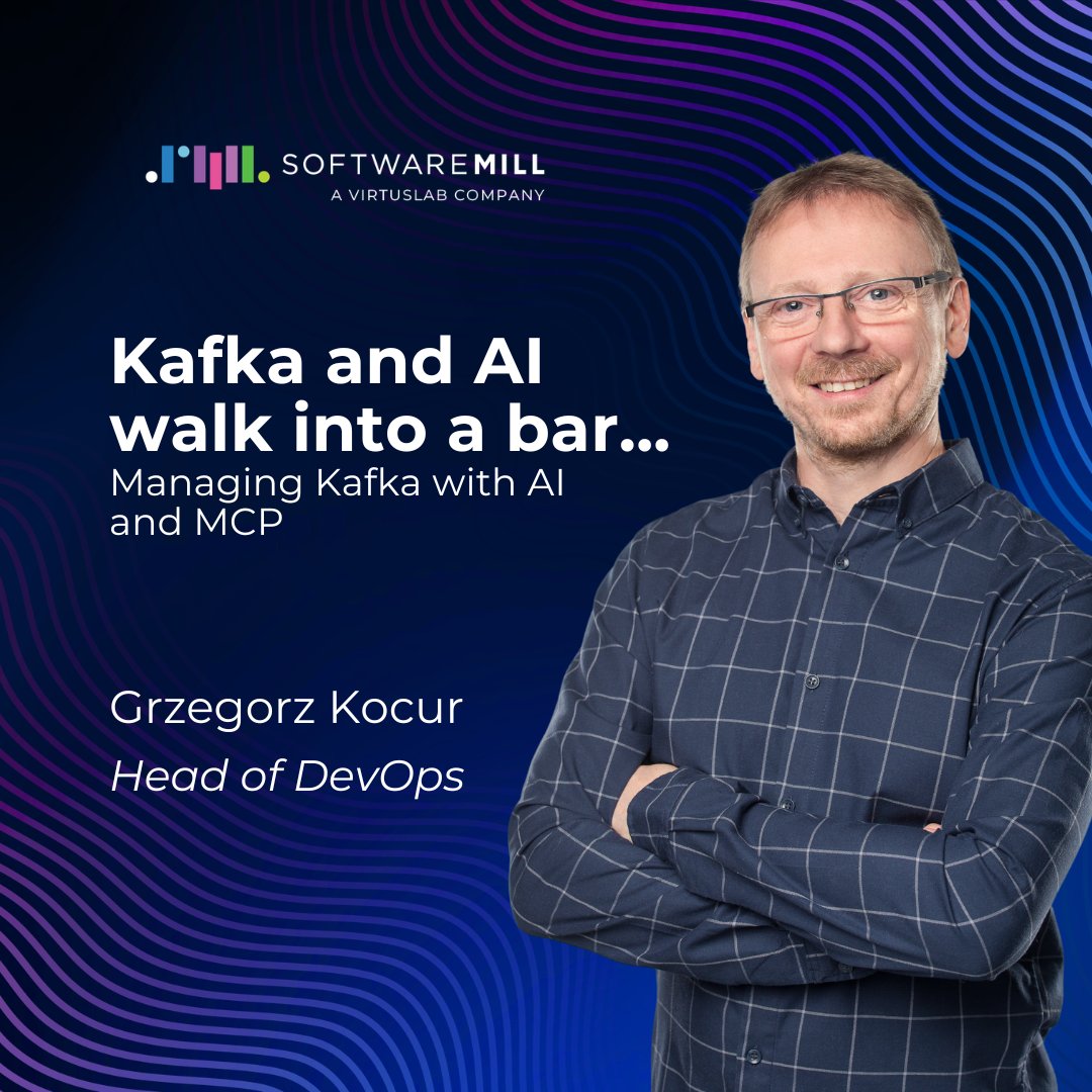 softwaremill's tweet photo. Kafka CLI options driving you crazy? AI might finally have a solution. 
Grzegorz Kocur tested Confluent’s mcp-confluent server with Claude Code on local Kafka clusters running mTLS and SASL/SCRAM. 
Read to find out what happened: https://t.co/6YedP9FjHO

#Kafka #ApacheKafka #AI #MCP #DevOps #ClaudeAI #Confluent