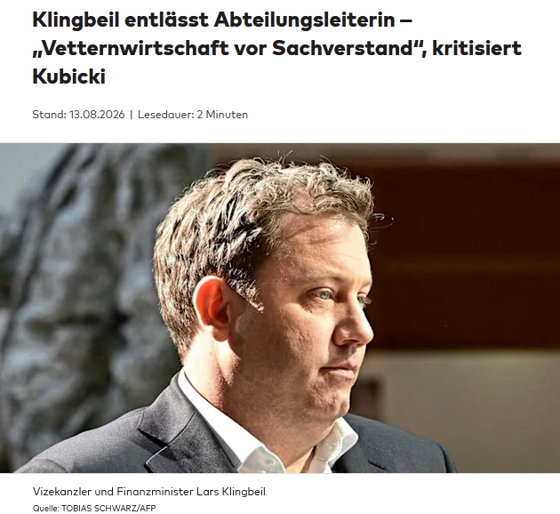 PeterBorbe's tweet photo. Kritik mag er nicht, der Herr Klingbeil: Nun hat er die Leiterin der Haushaltsabteilung seines Ministeriums, Corinna Westermann, in den einstweiligen Ruhestand versetzt. Wie es heißt, hatte diese sich zuvor kritisch über die Solidität der Finanzplanung für 2027 und die Folgejahre geäußert.
Den Job mit einem Grundgehalt von 14.077 Euro bekommt jetzt Parteigenosse Torge Christiansen, der bislang Haushaltsreferent der SPD-Bundestagsfraktion war.
https://t.co/kmU8fwbV6u