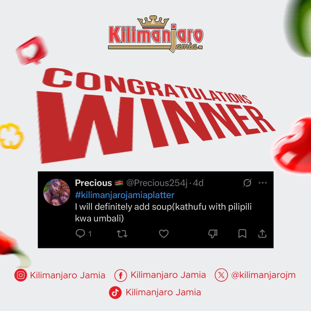 kilimanjarojm's tweet photo. Congratulations to @Precious254j for winning this week’s giveaway. 

Those who participated and did not win our next giveaway could be your chance. https://t.co/GkLwo7h0UB