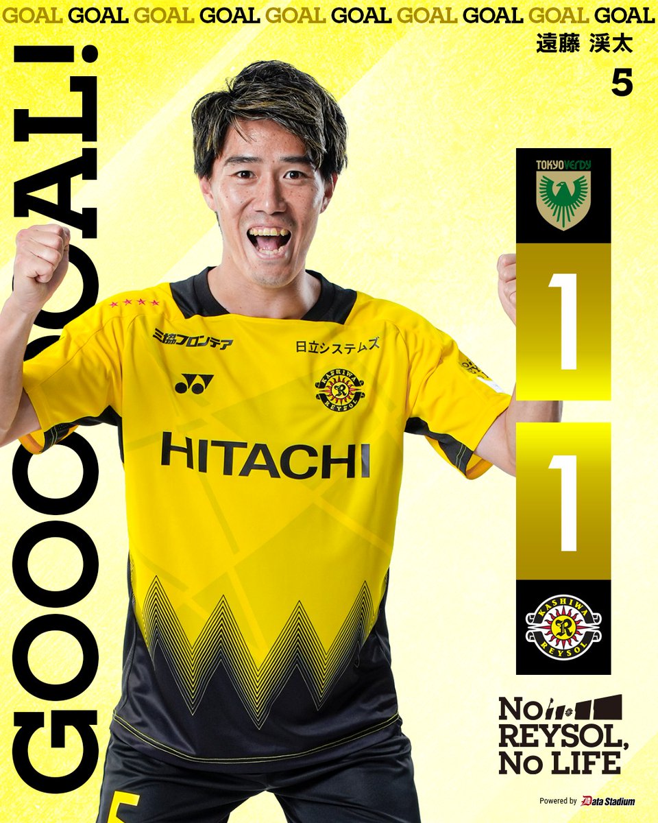 REYSOL_Official's tweet photo. 🟡GOOOOAL!!⚫️

東京ヴェルディ 1-1 #柏レイソル
前半11分
⚽ #遠藤渓太

#AMBITIONtoBeTheBEST #NoREYSOLNoLIFE https://t.co/JUX1Qw7KnO