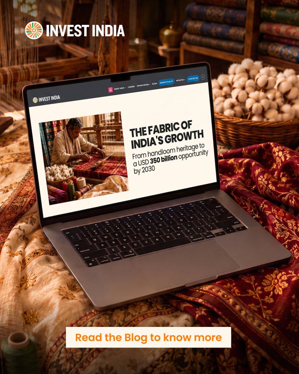 investindia's tweet photo. India's textile sector is being built for long-term capital, not just cost advantage. 

From integrated parks to a growing export ecosystem, this is where global investors are looking next. 

Read the #blog at: https://t.co/LZv6dVE6DS

#InvestIndia #Textiles #IndiaOpportunity https://t.co/Z4YN5SlNMY