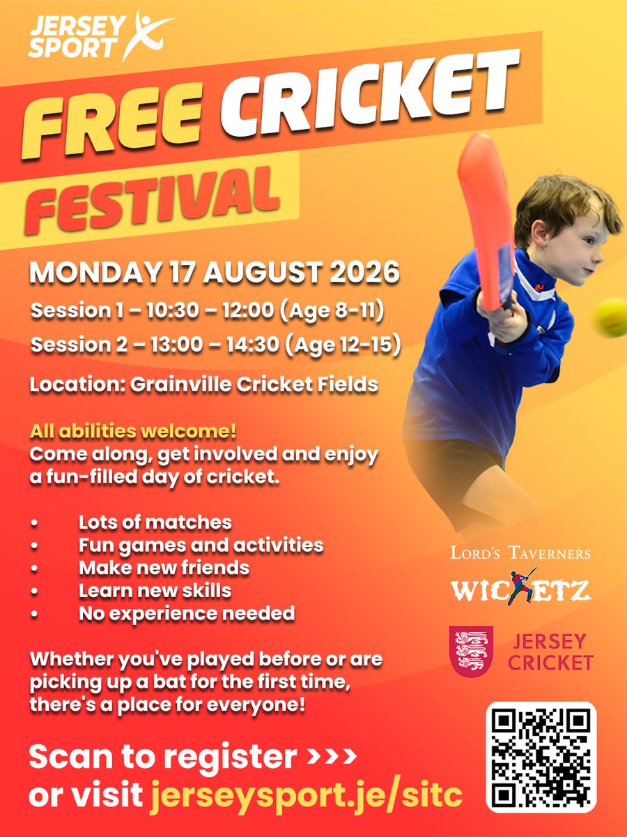 JerseySport's tweet photo. 🎉 LAST CHANCE TO BOOK - don’t miss out!

Join us for a FREE Cricket Festival at Grainville Cricket Fields on Monday 17 August! For children aged 8 to 15 - bring your friends and let’s make it a day to remember!🏏

Sign up now at https://t.co/7C72FZQJpV 🤩 https://t.co/VMhMGUxbna