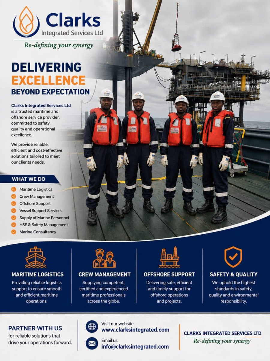 hony8800's tweet photo. For your Marine 🫍 logistics and offshore support, contact Clarks Integrated Services Ltd.

Website: https://t.co/gzddHp3Q7u

Email: info@clarksintegrated.com

#Maritime #Marine #Offshoresupport https://t.co/qTTmrbGcW9
