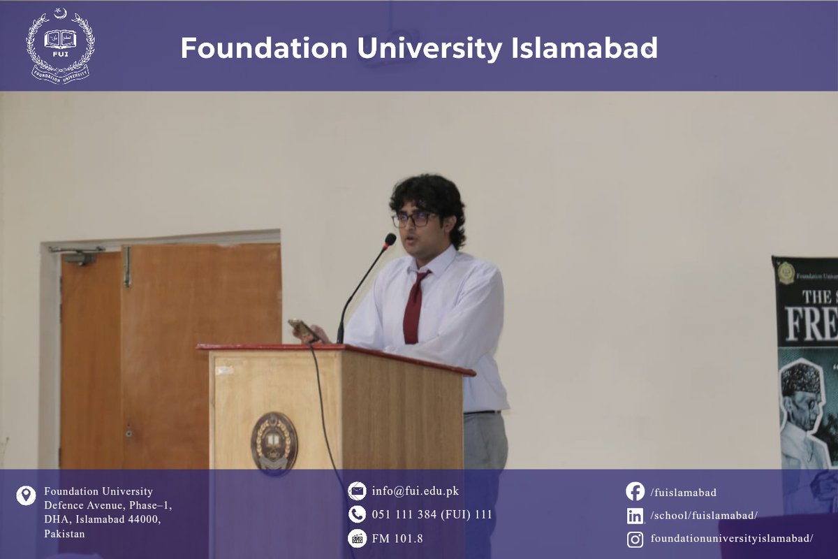 fuislamabad's tweet photo. Celebrating the Spirit of Freedom 🇵🇰
Supporting SDG: SDG 4 – Quality Education — promoting learning, critical thinking, creativity, and intellectual engagement.
#FoundationUniversity #FUI #LiterarySociety #SpiritOfFreedom #IndependenceDay #OpenMic #JinnahOfPakistan https://t.co/iwfuRs7NA5