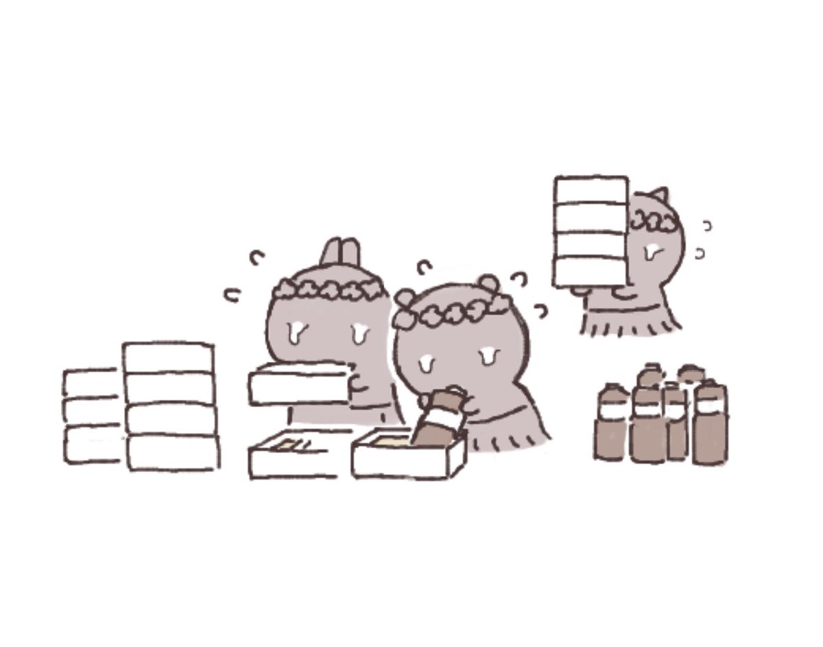 shadow_obja's tweet photo. 絵チャで描いた特産品詰め合わせを作る島の子達 https://t.co/6oOZLj8EyY