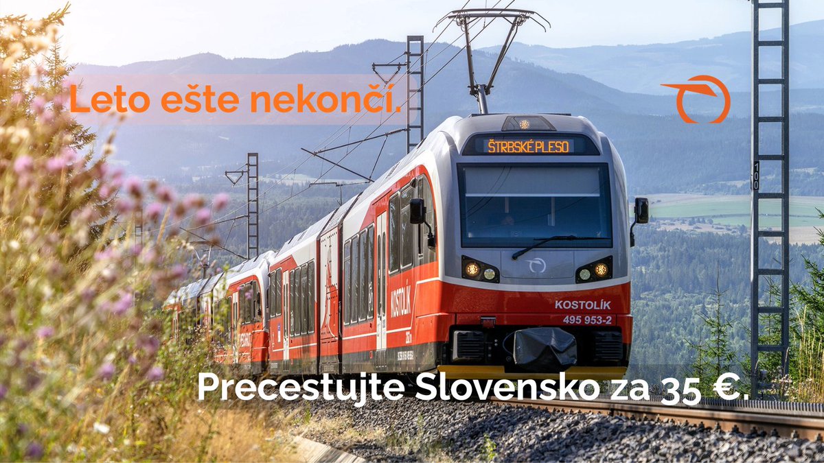 zssk_official's tweet photo. 🚆 Cesta okolo Slovenska za 7 dní len za 35 €? 🇸🇰

S letným lístkom SLOVAK TÝŽDEŇ môžete cestovať vlakmi ZSSK neobmedzene po celom Slovensku. Od Tatier k Dunaju, na Oravu či Zemplín. 🧡

⏳ Máte na to už len dva týždne – lístok je v predaji do 31. augusta. https://t.co/sMINpxlCHz