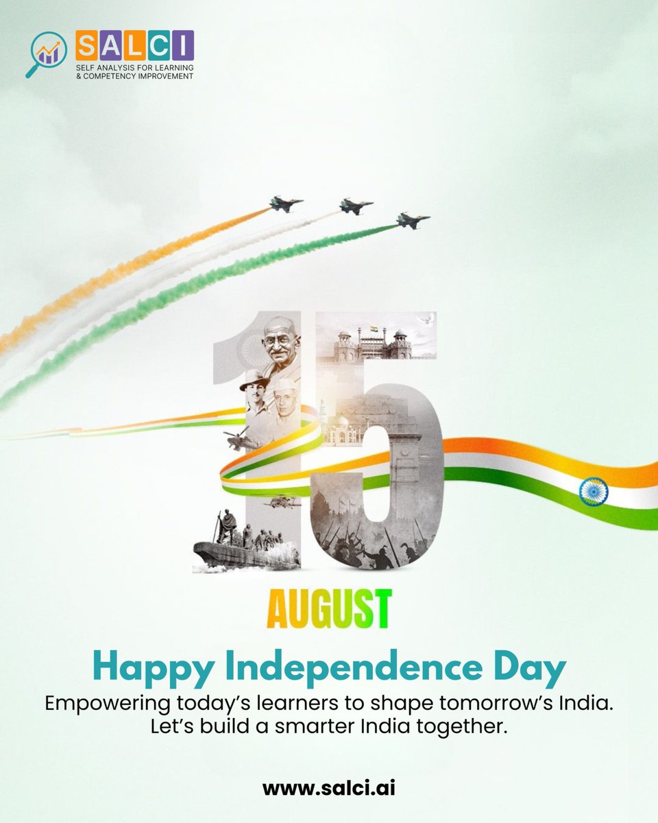 salci_ai's tweet photo. 🇮🇳 A smarter India begins with smarter learning.
This Independence Day, let’s empower today’s learners to shape tomorrow’s India.
Happy 80th Independence Day, Jai Hind
#SALCI #IndependenceDay #IndiaAt80 #Education #SmartIndia https://t.co/l7wBLvet4m