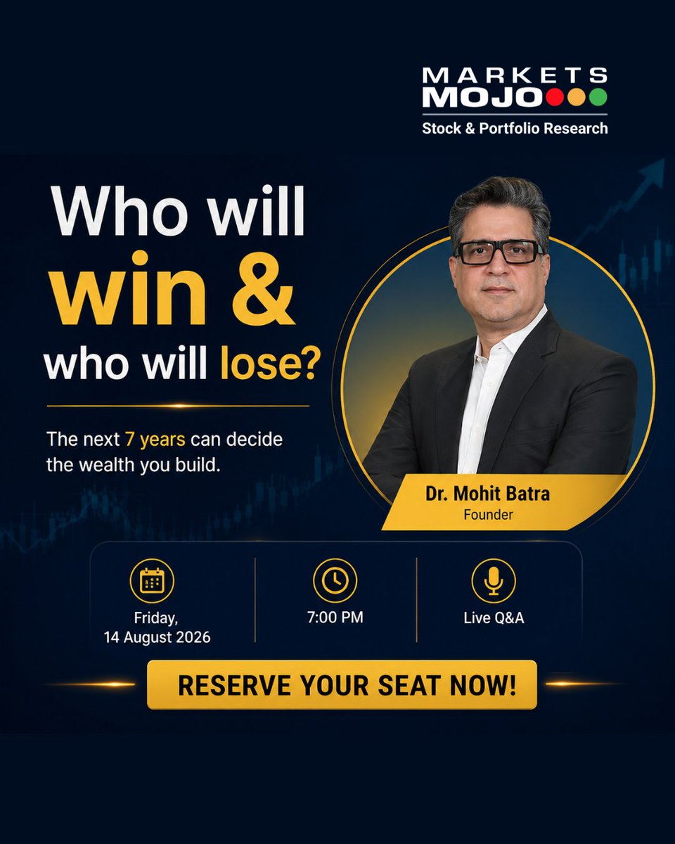 Marketsmojo's tweet photo. Who will win & who will lose?

The next 7 years could decide how much wealth you build.

Join Dr. Mohit Batra LIVE to understand:

📈 CAGR & compounding
📉 Drawdowns & risk
💰 Long-term wealth creation
🎙️ Live Q&A
📅 Today | 7 PM
⏳ Very few hours left.

#Investing #WealthCreation #CAGR