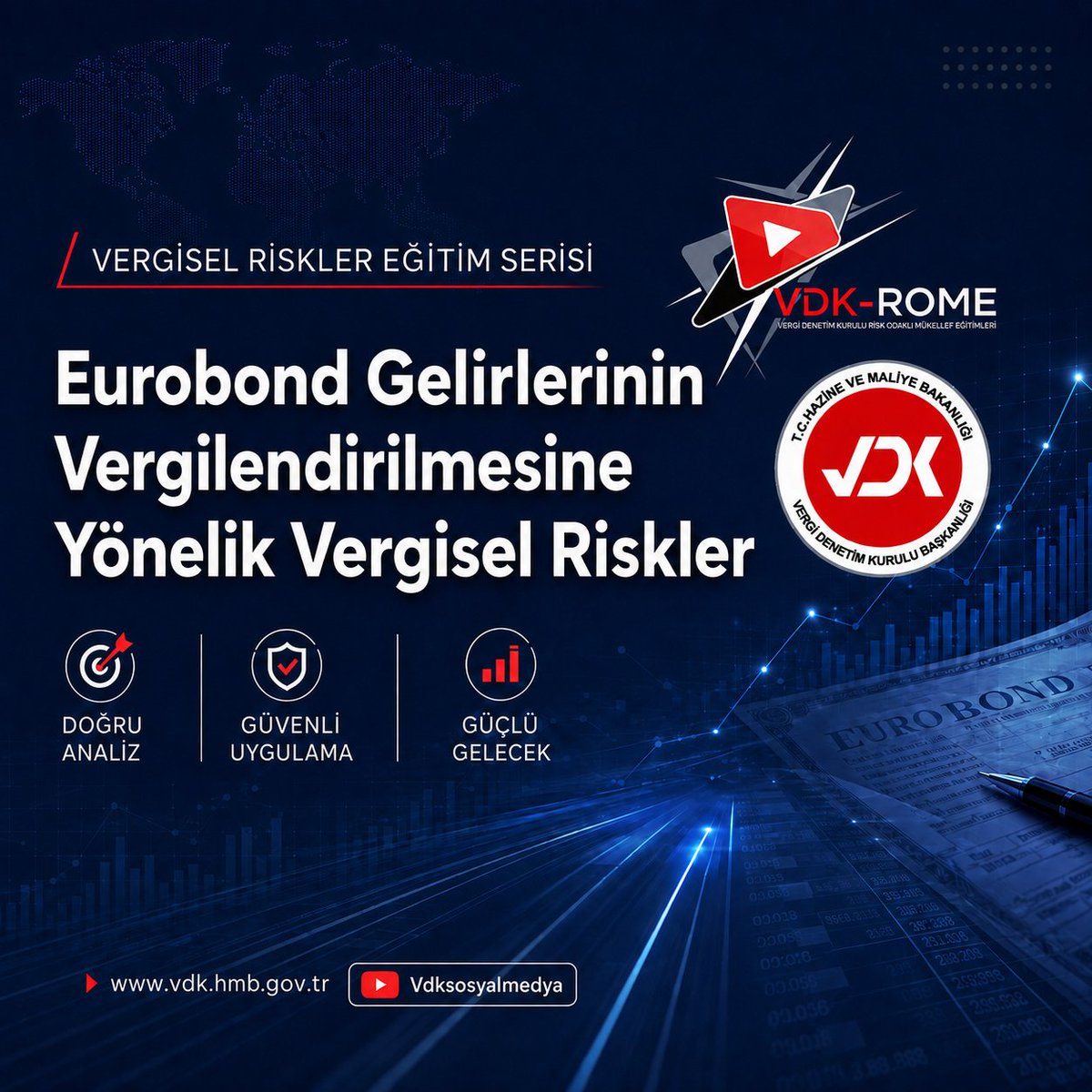 vdksosyalmedya's tweet photo. #VDKROME kapsamında hazırladığımız yeni videoda;

▪️ Eurobond faiz gelirlerinin beyanı
▪️ Vergisel riskler
▪️ Risk Analiz Merkezinin önem verdiği başlıklar
▪️ Denetim istatistikleri
 ele alınıyor.

▶️Video: https://t.co/hnf9TMOCT4
🔎Detaylı Bilgi: https://t.co/1lSz3KMx9V https://t.co/WmmHSaWy0J