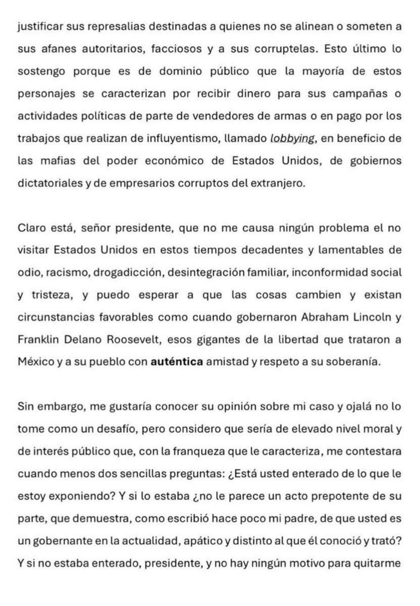 beltrandelrio's tweet photo. Andrés Manuel López Beltrán (“Andy”) envía carta abierta a Donald Trump tras la revocación de su visa de EE. UU. por decisión del Departamento de Estado (Marco Rubio y Christopher Landau). López Beltrán califica la medida de "politiquera" y sin pruebas, arremete contra los funcionarios estadunidenses y lanza directamente dos preguntas al presidente de EE. UU. sobre si estaba enterado o si removerá a los responsables.