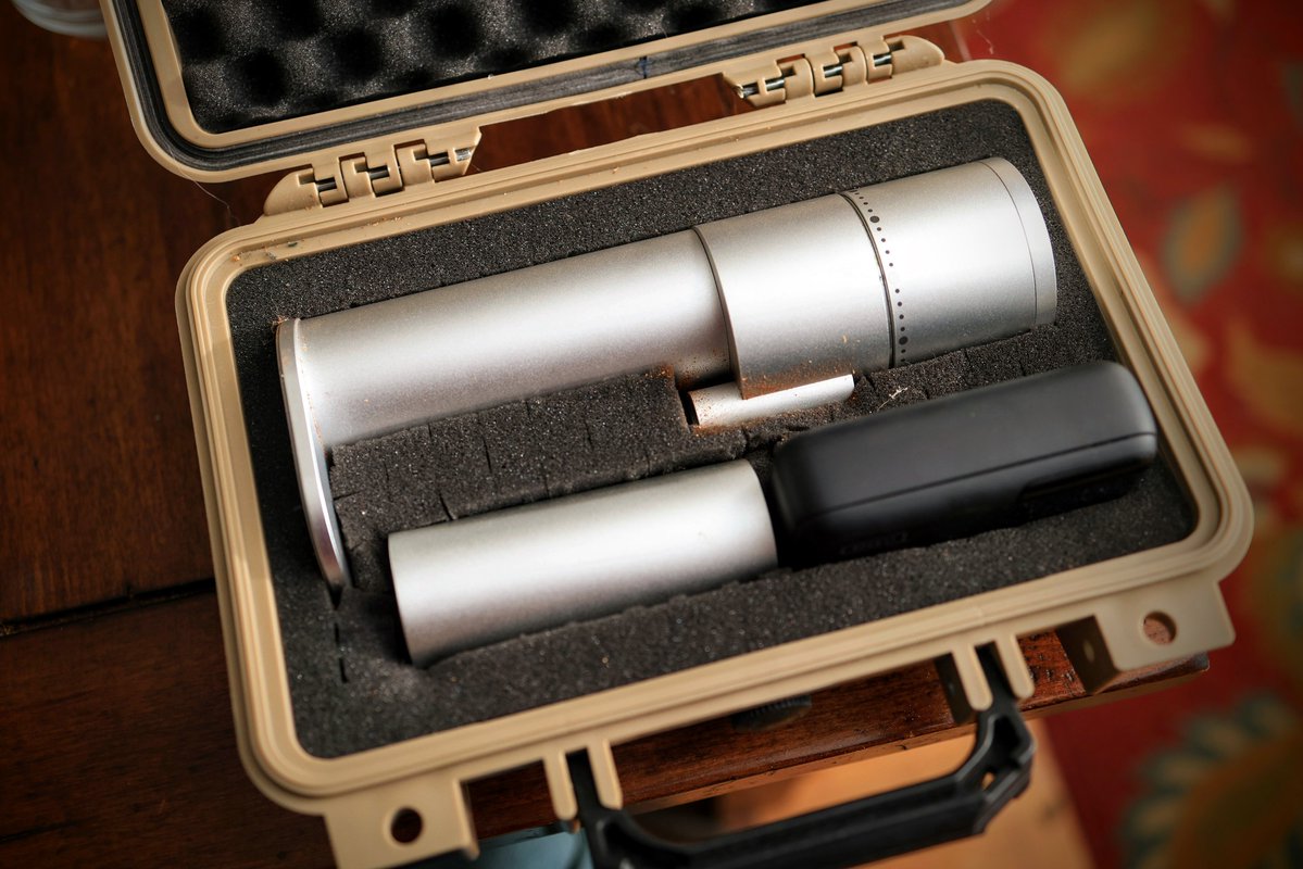 TerranceTunu's tweet photo. Friggin’ super boss—ready to go, no wall plug needed. The Option-O Lagom Mini II with a 100W USB-C power bank delivers superior coffee grounds anywhere, anytime. The power bank handles 300+ grinds. I made this custom Pelican-style case for it. https://t.co/6uWSI5ZlKV